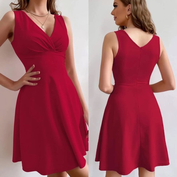 V neck ruched bust zip back twirl dress pink - Picture 2 of 8